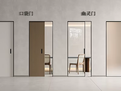 Modern Interior Sliding Doors With Pocket And Ghost Door Designs Wooden Glass And White Finishes 3d model