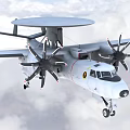 White Military Fighter Jet With Large Disc Radar Propeller Engines And Tail Emblem In Flight