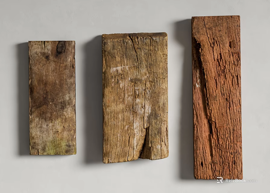 Three Rustic Wooden Planks As Decorative Wall Art With Natural Texture 3d model 