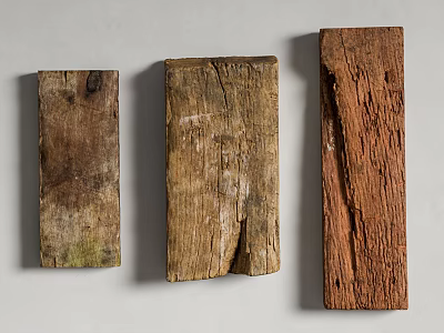 Three Rustic Wooden Planks As Decorative Wall Art With Natural Texture 3d model
