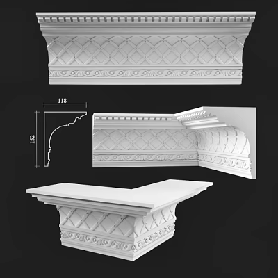 Decorative Corner Molding With Elegant Carved Pattern White Finish And Dimensional Details 3d model
