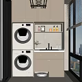 Practical Home Balcony With Washing Machine Dryer Storage Cabinets And City View Window