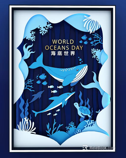 Creative World Oceans Day Underwater Theme Window Display With Whale Dolphin Turtle Coral And Fish 3d model 