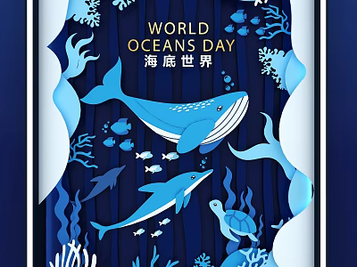 Creative World Oceans Day Underwater Theme Window Display With Whale Dolphin Turtle Coral And Fish 3d model