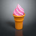 Creamy Pink Swirled Ice Cream With Colorful Sprinkles In Orange Cone