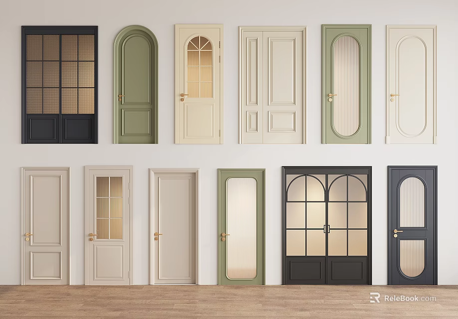 Various Styles of Swing Doors with Glass Inserts and Multiple Color Options 3d model 