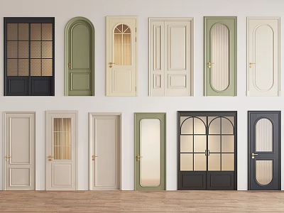Various Styles of Swing Doors with Glass Inserts and Multiple Color Options 3d model