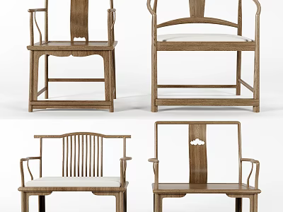 Traditional Chinese Wooden Armchair Design With Carved Backrest And Upholstered Seat 3d model