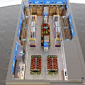 Fresh Fruit Store Interior With Well Arranged Fruit Counters And Blue Member Banners