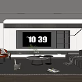 Modern Living Room Interior With Large Screen TV Orange Armchairs Grey Sofa And Coffee Table