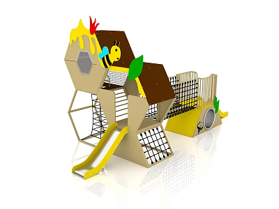 Fun Animal Shaped Outdoor Playground Equipment With Yellow Slide And Climbing Net For Kids 3d model