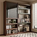 Modern Wooden Bookshelf Display With Books Decorative Items And Photo Frames