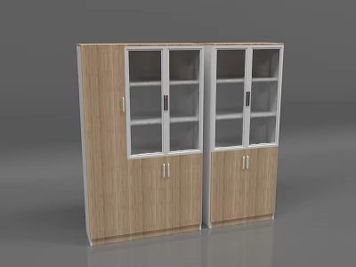 Modern Wooden Bookcase Interior With Glass Doors And Multiple Storage Shelves 3d model