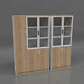 Modern Wooden Bookcase Interior With Glass Doors And Multiple Storage Shelves