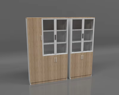 Modern Wooden Bookcase Interior With Glass Doors And Multiple Storage Shelves 3d model