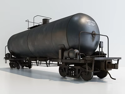 Black Metal Tank Train Car With Wheels And Industrial Structure Details 3d model