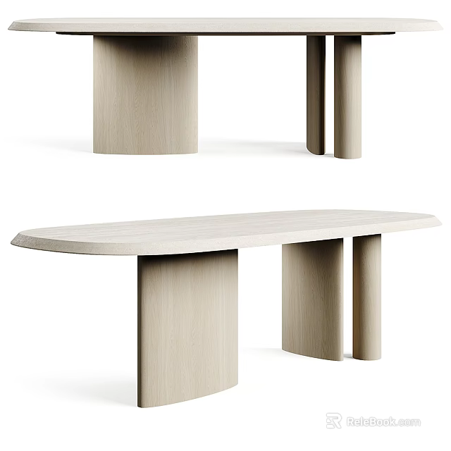 Modern Minimalist Wooden Oval Dining Table With Cylindrical Legs And Clean Lines 3d model 