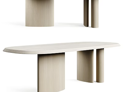 Modern Minimalist Wooden Oval Dining Table With Cylindrical Legs And Clean Lines 3d model