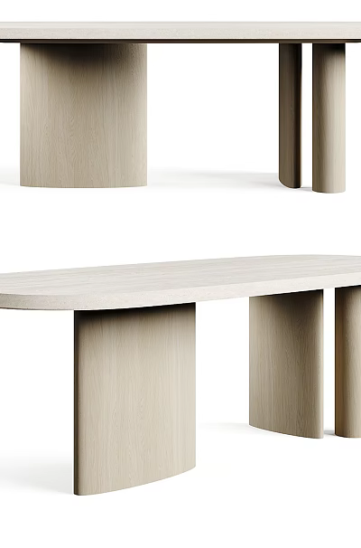 Modern Minimalist Wooden Oval Dining Table With Cylindrical Legs And Clean Lines 3d model