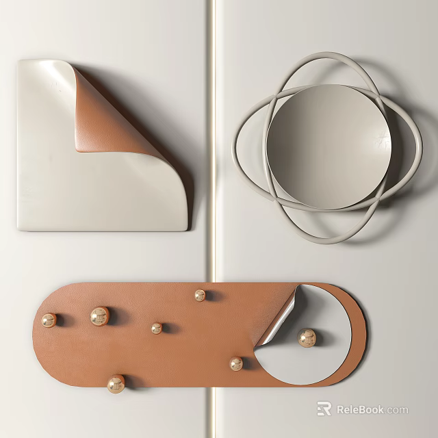 Stylish Modern Wall Decor With Geometric Shapes Leather Accents And Metal Rings 3d model 