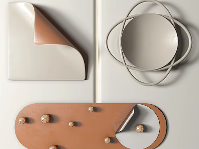 Stylish Modern Wall Decor With Geometric Shapes Leather Accents And Metal Rings 3d model
