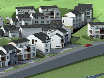 Modern Chinese Style Villa Exterior With Traditional Swing Door Design 3d model