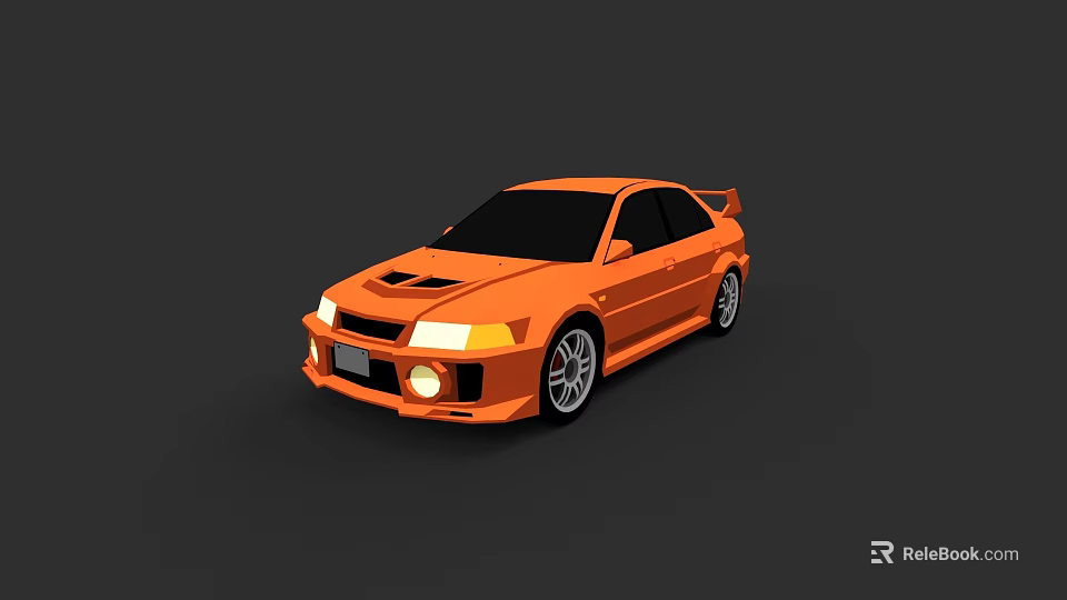 Orange Sleek Sports Car With Aerodynamic Design Rear Spoiler And Wheels 3d model 