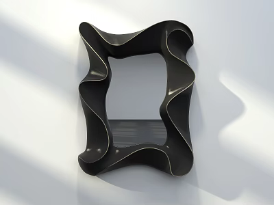 Black Wavy Frame Mirror With Modern Minimalist Design On White Background 3d model