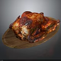 Delicious Juicy Roasted Chicken With Crispy Red Glaze Skin Served On Wooden Platter