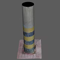 Stone Wood Cylindrical Pillar Design With Red Brick Base And Colorful Stripes