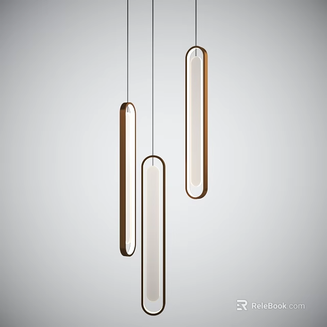 Modern Long Cylindrical Pendant Lights With Gold Frame And White Shade 3d model 