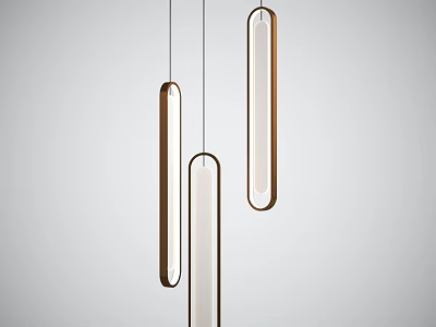 Modern Long Cylindrical Pendant Lights With Gold Frame And White Shade 3d model