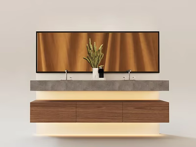 Modern Wooden TV Stand With Flat Screen TV White Vase And Green Plant 3d model