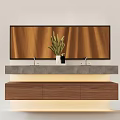 Modern Wooden TV Stand With Flat Screen TV White Vase And Green Plant