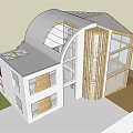 Modern Detached Villa Featuring Curved Roof Large Glass Windows Wooden Elements And Lawn Terrace