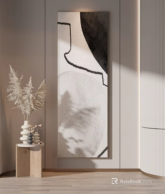 Modern Luxury Entryway Decor With Decorative Painting Dried Flowers And Light Shadow 3d model 