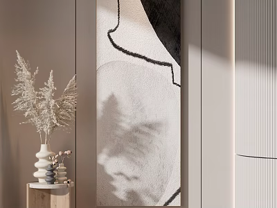 Modern Luxury Entryway Decor With Decorative Painting Dried Flowers And Light Shadow 3d model
