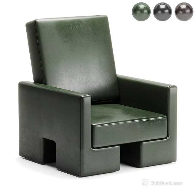 Modern Dark Green Leather Single Sofa With Armrest And Clean Lines 3d model