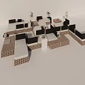 Modern Modular Outdoor Sofa With Beige Brown Woven Texture Side Tables And Plants