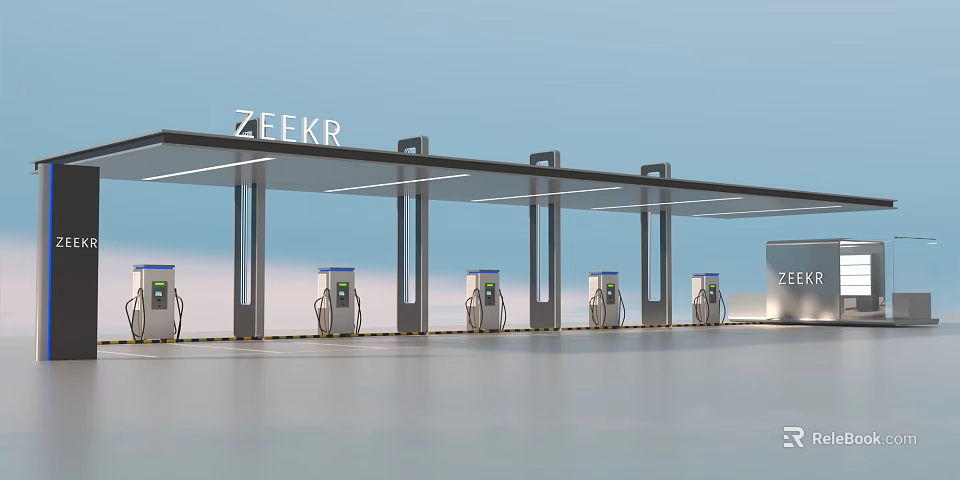 ZEEKR Charging Station With Multiple Charging Piles And Modern Canopy Design 3d model 