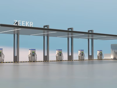 ZEEKR Charging Station With Multiple Charging Piles And Modern Canopy Design 3d model