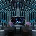 Modern KTV Interior With Vibrant Blue Neon Lights Large Screens And Comfortable Sofa Seating