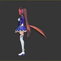 Cartoon Child With Red Hair And Fox Ears In Blue White Dress Arms Outstretched
