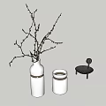 White Ceramic Vase with Branches and Small Flowers Decorative Interior Containers and Table 3d model
