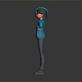 Animated Character In Blue Jacket Dark Pants Gray Shoes With Blue White Helmet