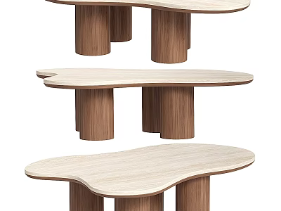 Modern Dining Table With Light Wood Irregular Shape Tabletop And Dark Wood Multiple Cylindrical Legs 3d model