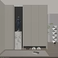 Modern Shoe Cabinet Interior Design With Marble Pedestal Sculpture And White Shoes
