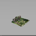 Detailed Ruined Building Model With Overgrown Green Vegetation And Courtyard