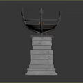 Decorative Layered Stone Pedestal Featuring Circular Top with Spikes and Orange Elements