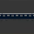 Blue And White Sleek Train Carriage With Multiple Windows On Reflective Surface